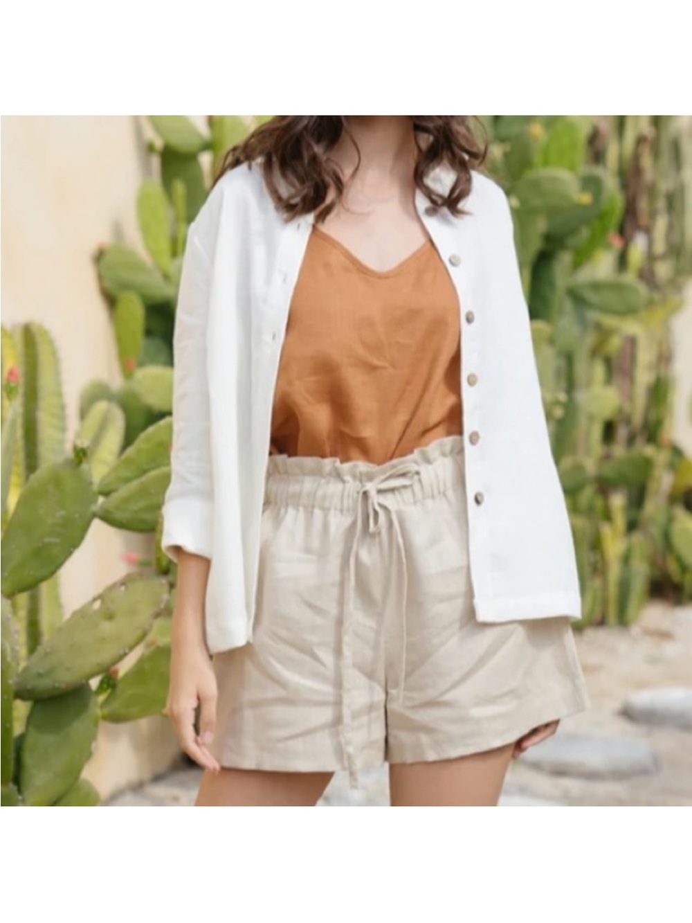 Hannah Canvas Linen White Shirt Button Down Long Sleeve Loose Fit Top Small
